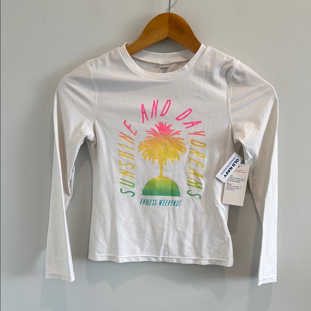 Old Navy Girls Long Sleeve Swim Rash Guard Kids White Large 10-12